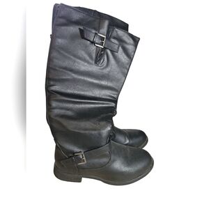Womens Black Knee High Boots Faux Leather Size 9wide